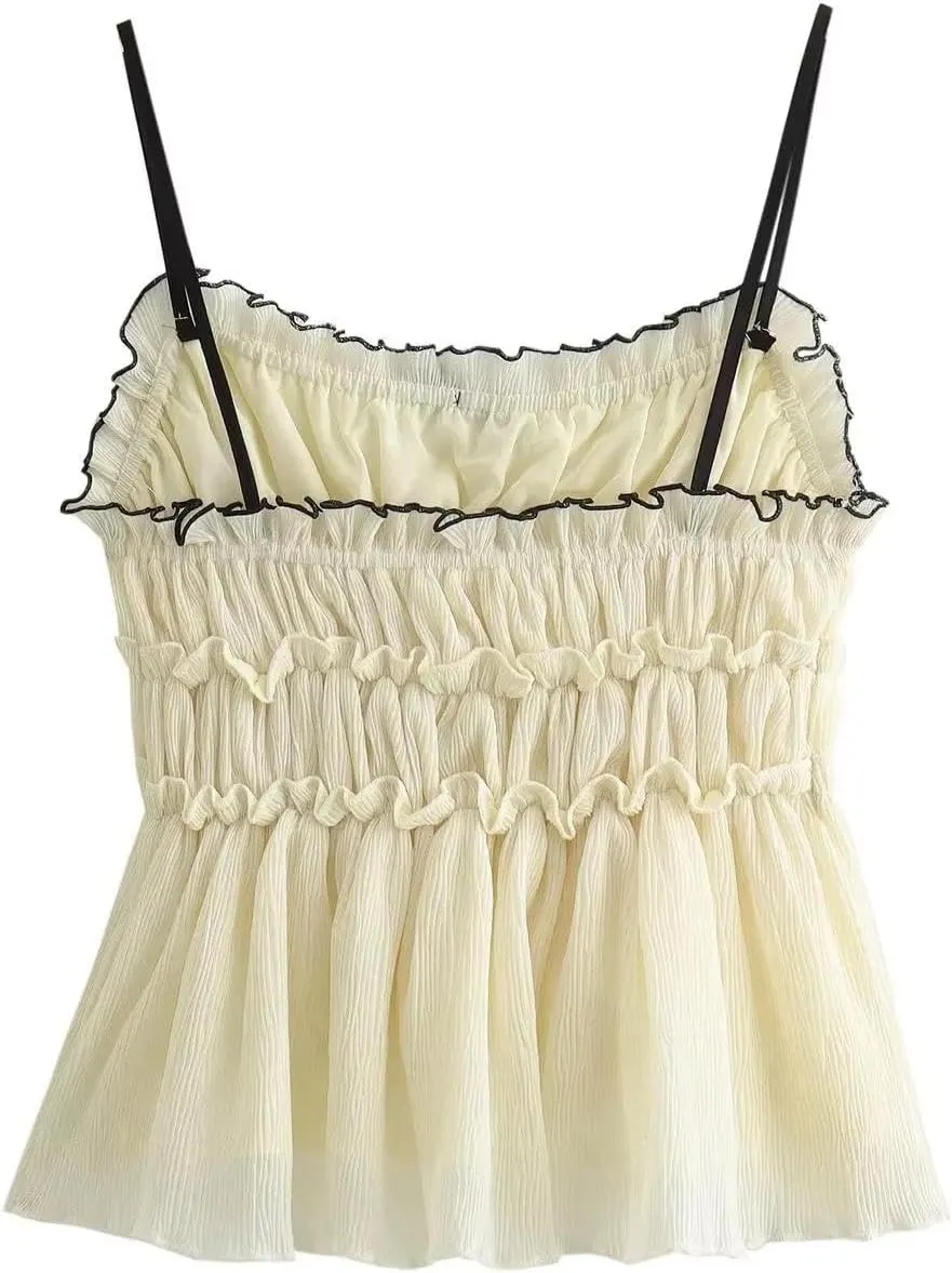 Women's V-Neck Camisole Tops with Bow Design Fashionable High Street Style Polyester Blended Solid Color
